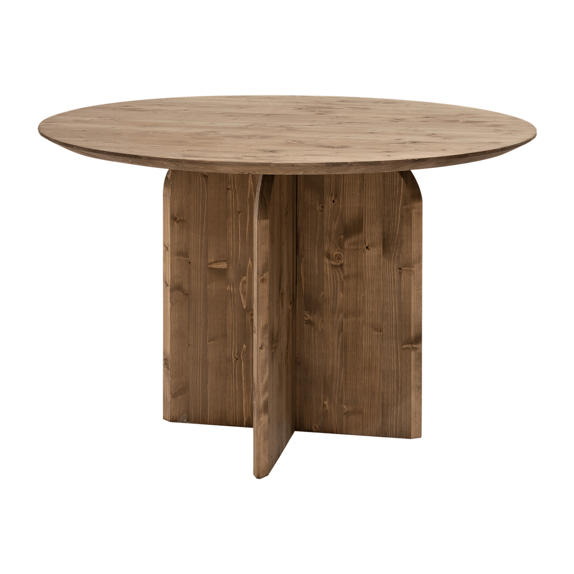 Mesa de comedor redonda de madera maciza en tono roble oscuro de 110cm Alto: 75.2 Largo: 110 Ancho: 110