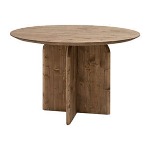 Mesa de comedor redonda de madera maciza en tono roble oscuro de 110cm Alto: 75.2 Largo: 110 Ancho: 110