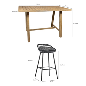 ENSEMBLE DE JARDIN TABLE BAR  ACACIA 160+4 CHAISE DE BAR POLYPRO SAOBRAD