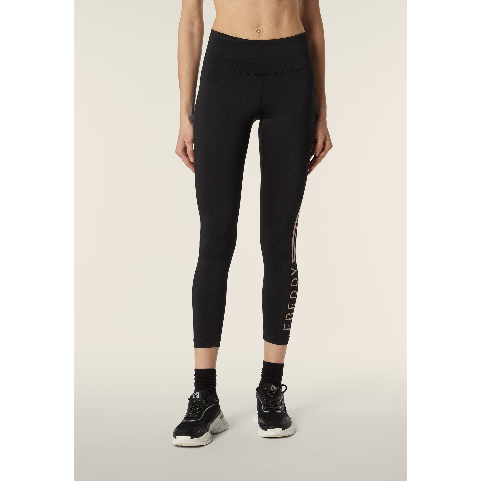 Leggings 7/8 vita alta in tessuto tecnico con stampa metal