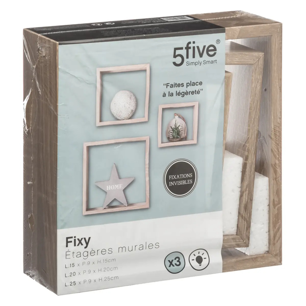 3 petites étagères murales "Fixy" cube effet chêne