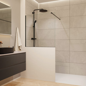 Pare-muret 100x90cm Paroi en verre Crystal Glass® 8 mm anticalcaire, avec bras et profilés noir mat (SATBWIS90PRC)