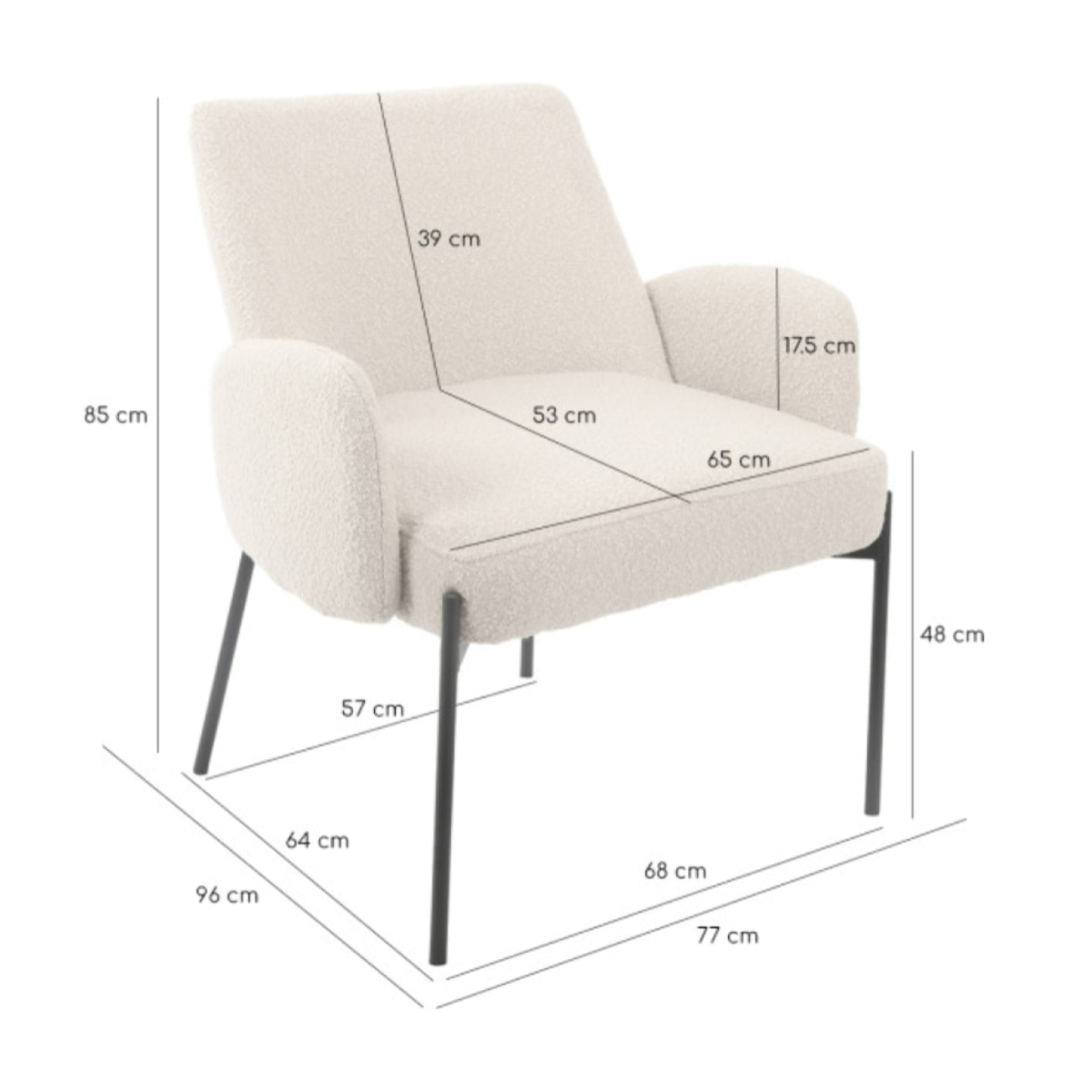Fauteuil tissu bouclette écru imitation laine mouton - BOUCLE