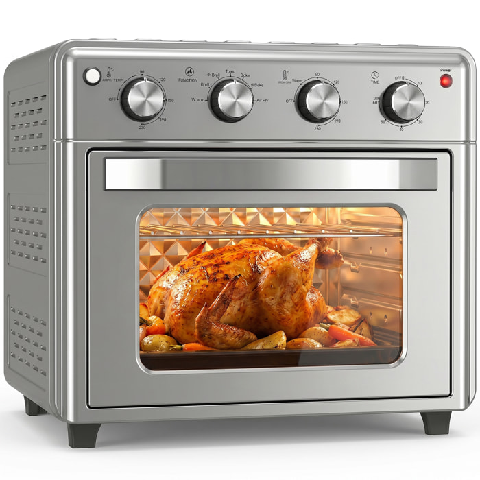 Horno Eléctrico Multifunción de Sobremesa 30L Mini Horno Tostador 1600W Freidora de Aire con 7 Modos de Calor Temporizador y Temperatura Regulable 43x39x39 cm Plata