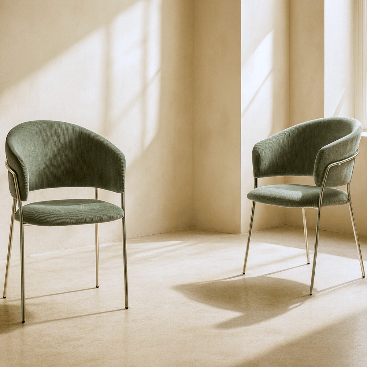 Lot de 2 chaises en velours côtelé, piètement chromé - ISYA