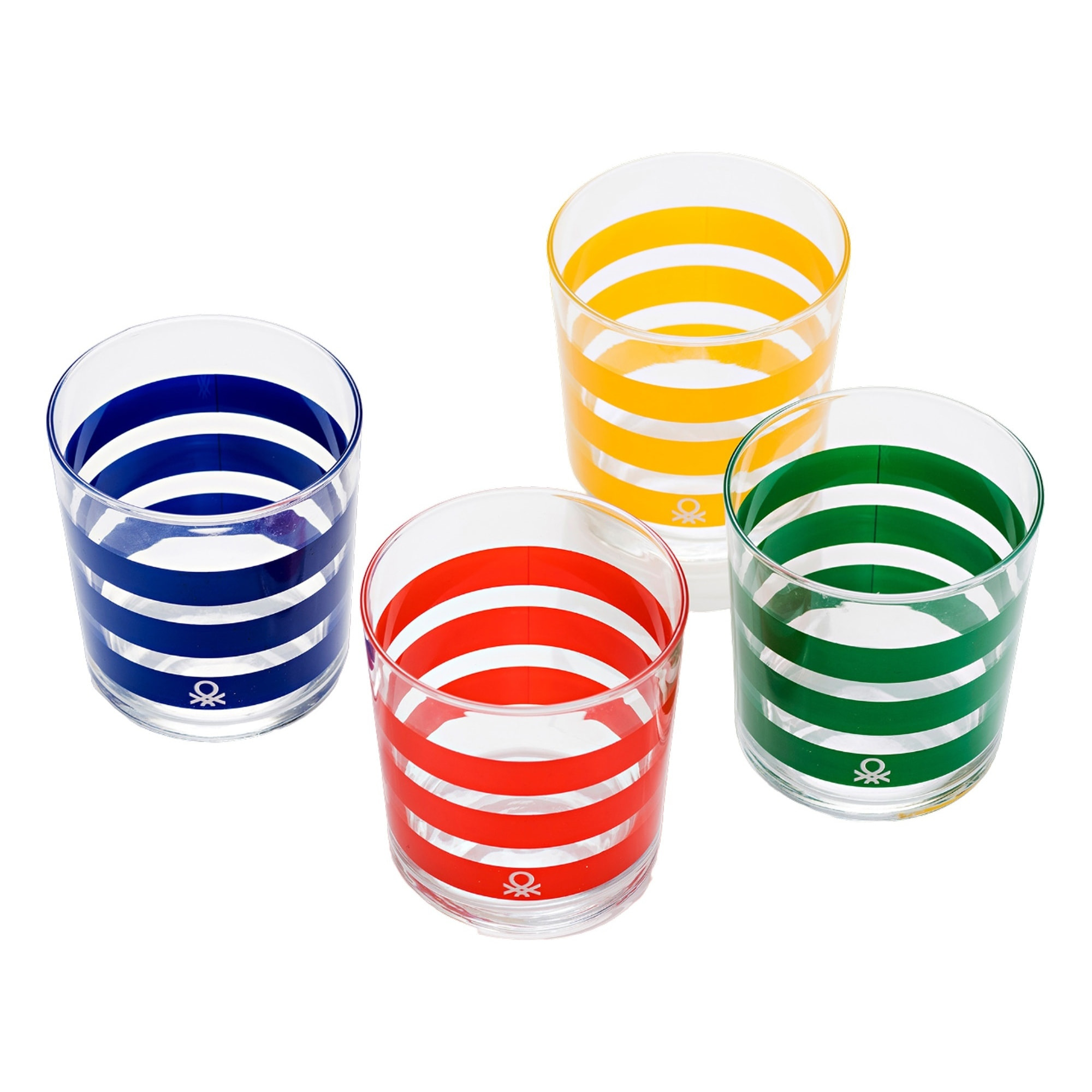 Set 4pcs vasos de agua cristal rayas multicolor  benetton