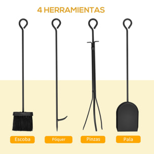 Estante para Leña Estantería de Almacenamiento para Chimenea 46x30x70 cm Soporte para Leña con 4 Herramientas para Interior y Exterior Negro