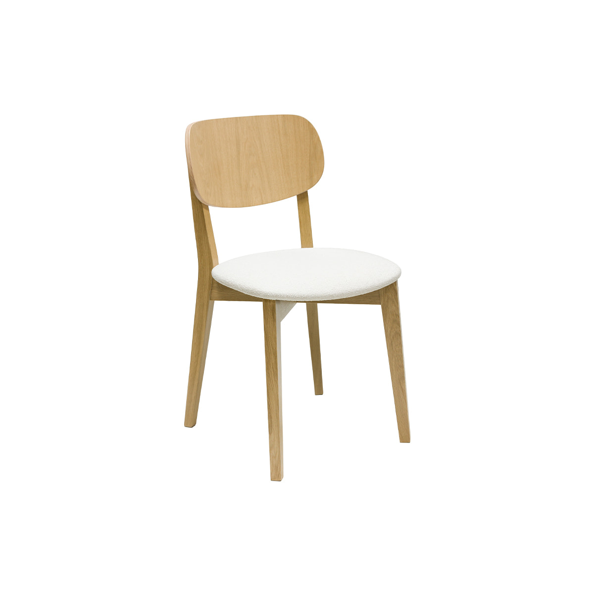 Chaises vintage en bois clair chêne et tissu effet laine bouclée blanc (lot de 2) LUCIA