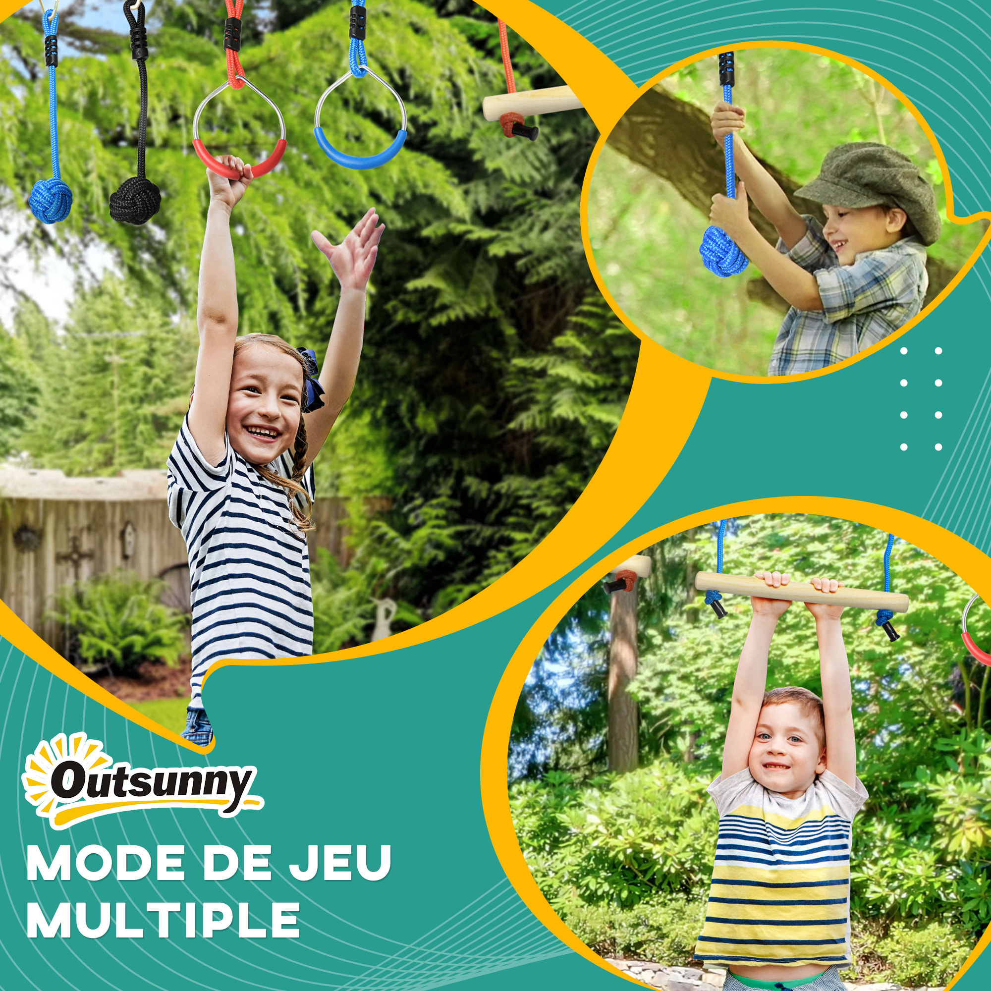 Parcours d'obstacles ninja enfant - 30 accessoires, 10 m de slackline - sac de transport - bleu rouge