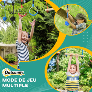 Parcours d'obstacles ninja enfant - 30 accessoires, 10 m de slackline - sac de transport - bleu rouge
