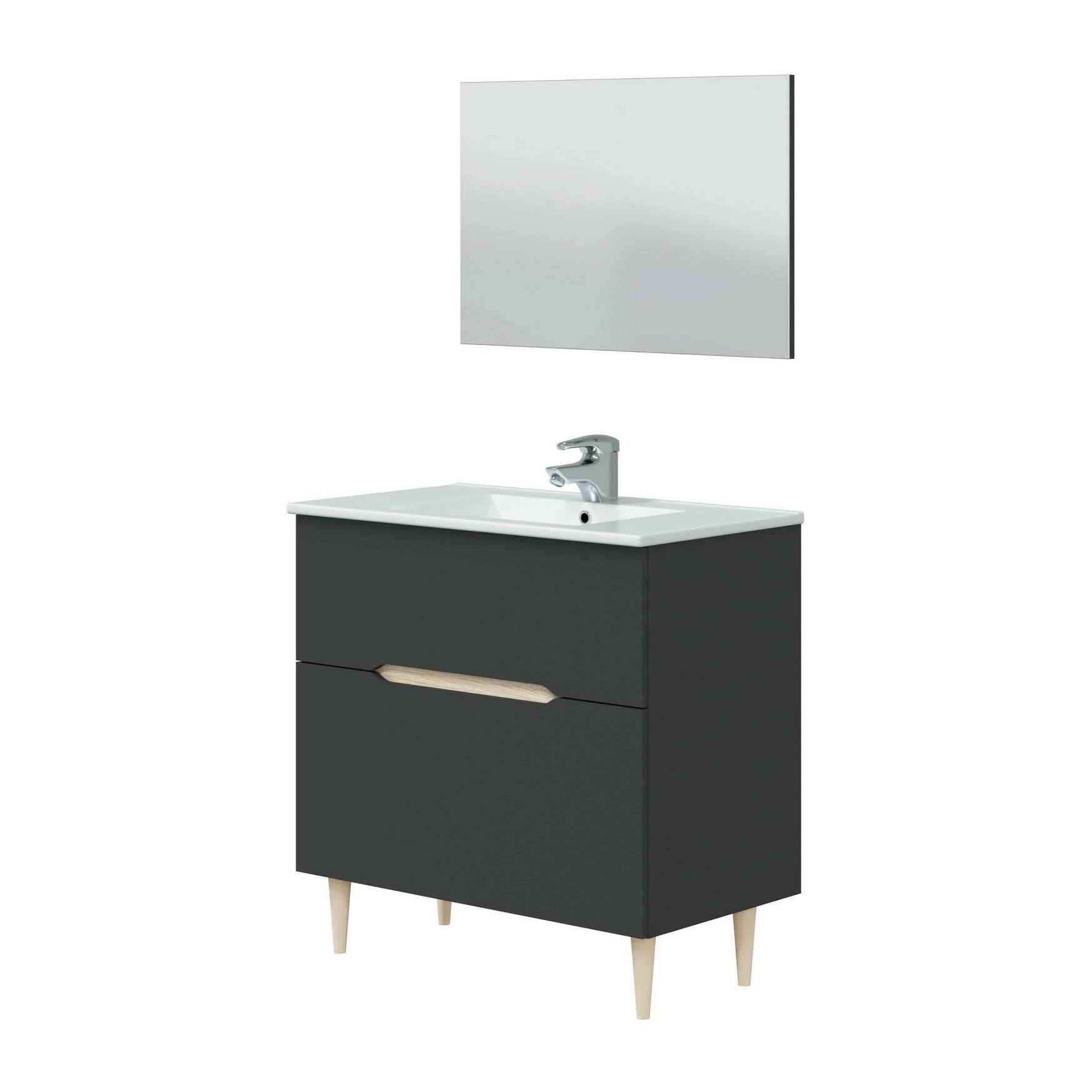 Mobile sottolavabo Avona, Sotto lavabo bagno, Mobiletto da bagno con specchio, Lavabo non incluso, 80x45h80 cm, Antracite e Rovere