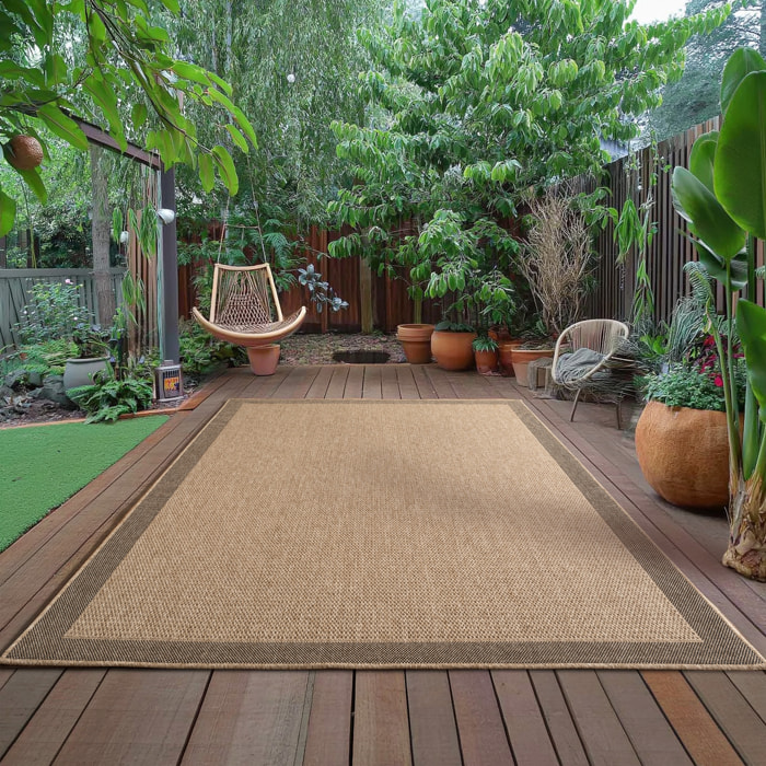 LINORA - Tapis intérieur/extérieur beige effet jute à motif cadre