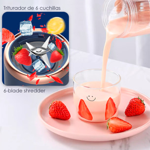 Frullatore elettrico doppio J001, portatile e ricaricabile, 400ml, 6 lame in acciaio, 21.000rpm e spegnimento automatico. Include 1 bicchiere frullatore aggiuntivo.