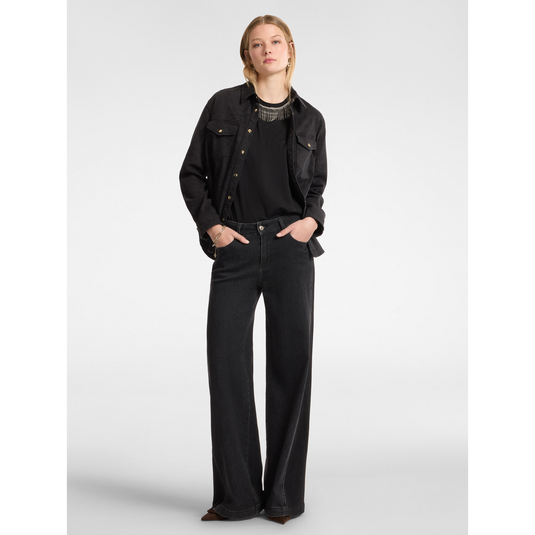 Elena Mirò - Vaqueros acampanados con inserciones laterales - Negro