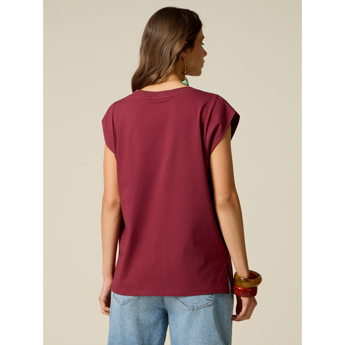 Oltre - Camiseta de algodón con cuello en V - Burgundy