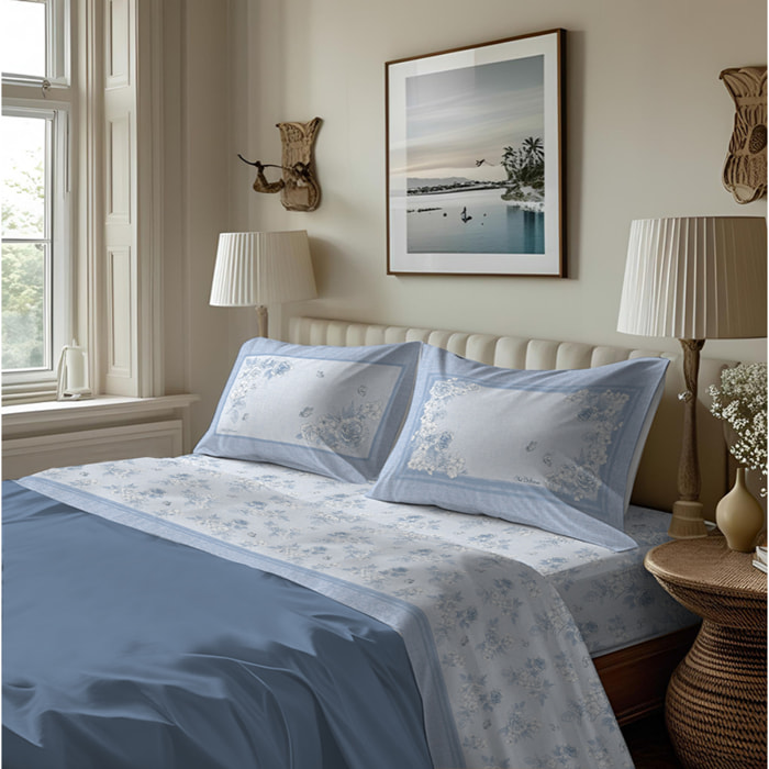 Completo letto in flanella praga azzurro flanella 100% cotone