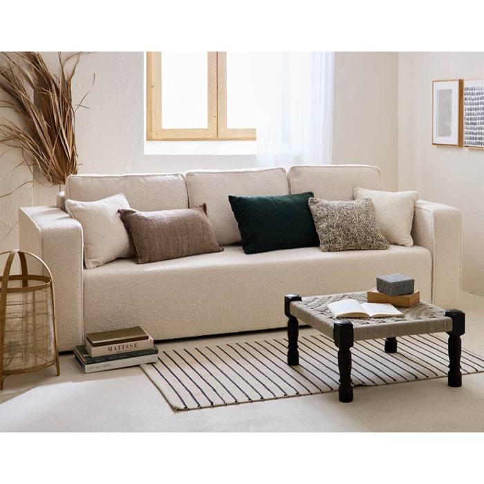 Topaze - canapé 3 places - convertible avec coffre - en tissu bouclette - Beige