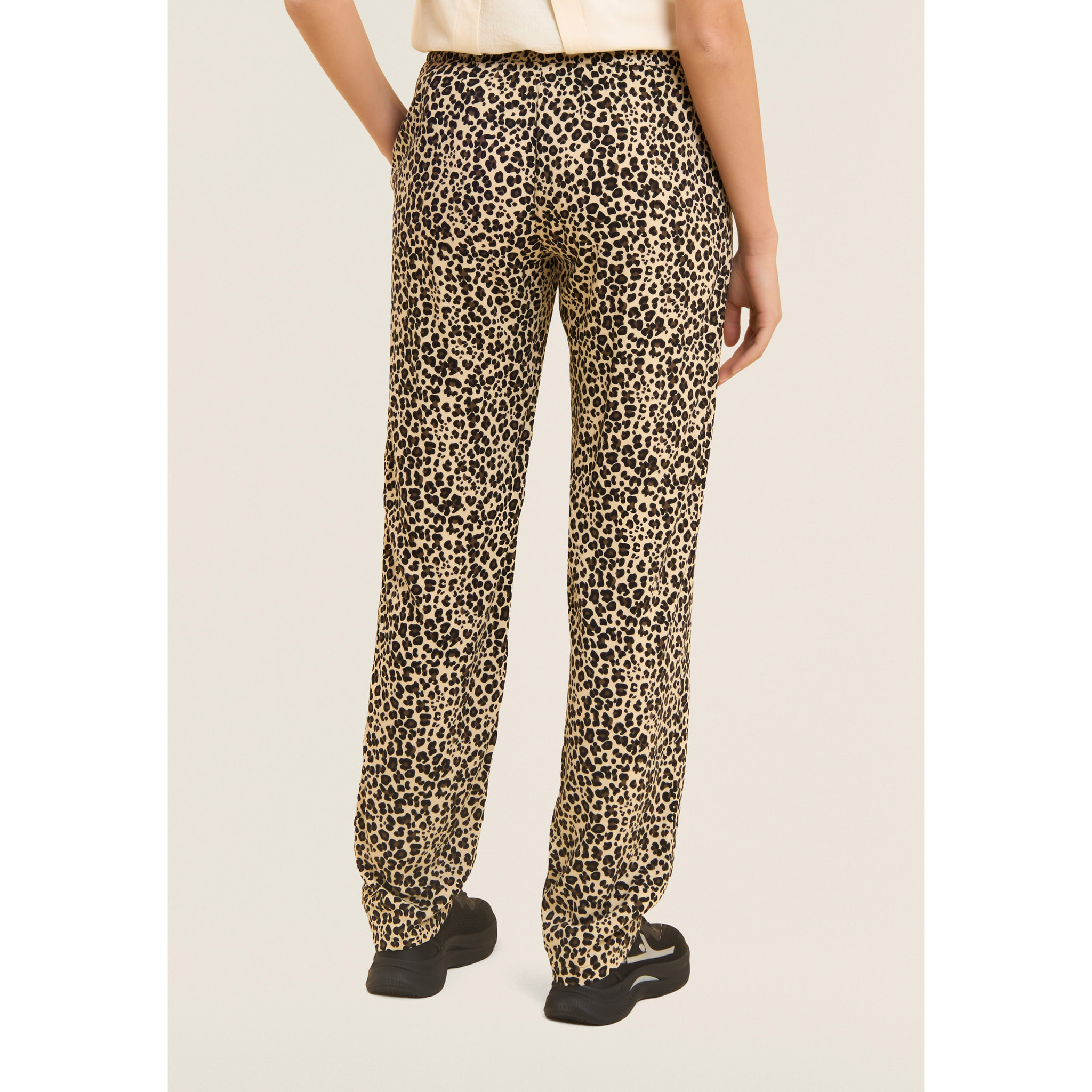 Pantaloni straight leg in viscosa stampa animalier