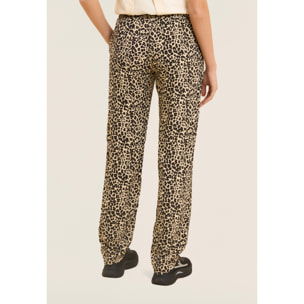 Pantaloni straight leg in viscosa stampa animalier