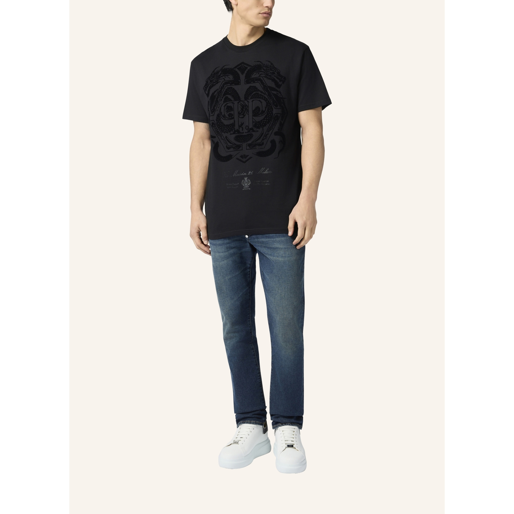 PHILIPP PLEIN Printed Round Neck T-Shirt Dragon
