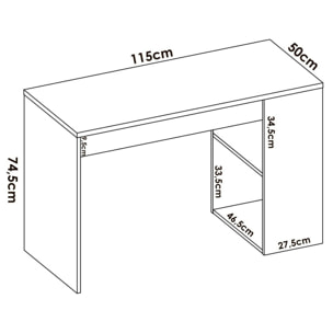 Scrivania Grigna, Scrittoio multiuso da ufficio o cameretta, Tavolo da studio lineare con scaffali, 115x50h74 cm, Bianco e Antracite