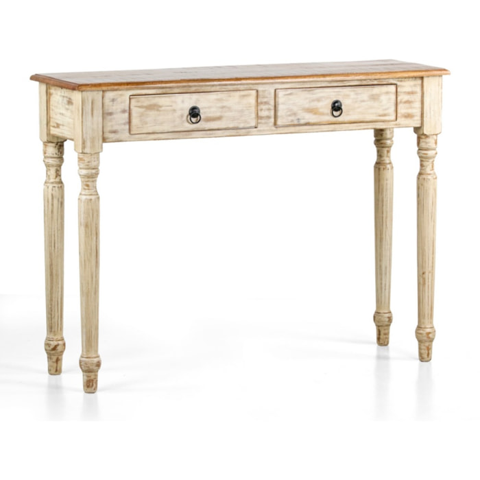 Tavolo consolle in legno di mango con finitira bianca 110x35x72 cm