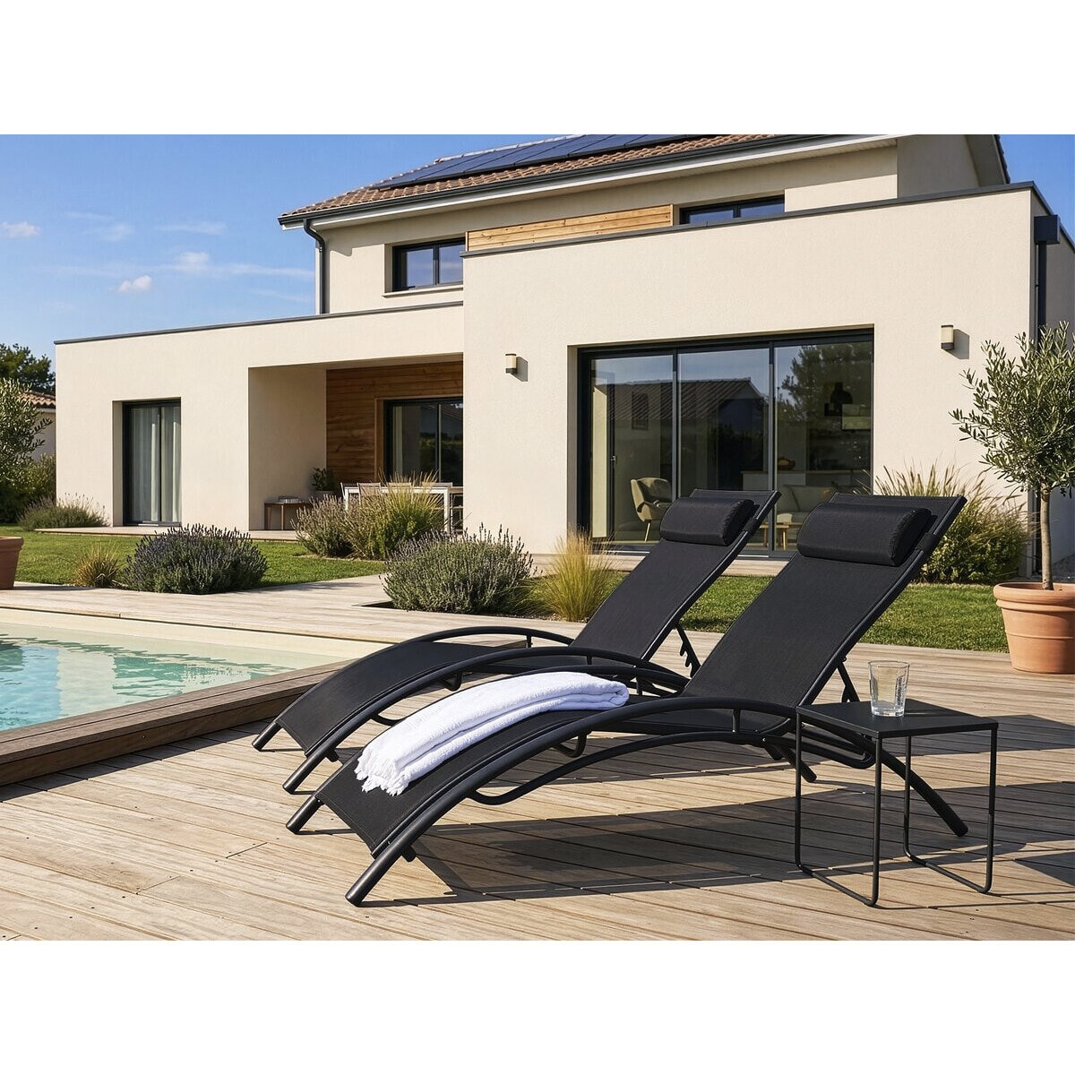 Lot de 2 bains de soleil en aluminium Beauty "Phoenix" Noir