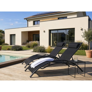 Lot de 2 bains de soleil en aluminium Beauty "Phoenix" Noir