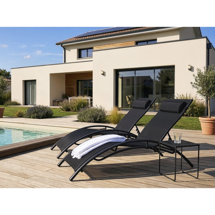 Lot de 2 bains de soleil en aluminium Beauty "Phoenix" Noir