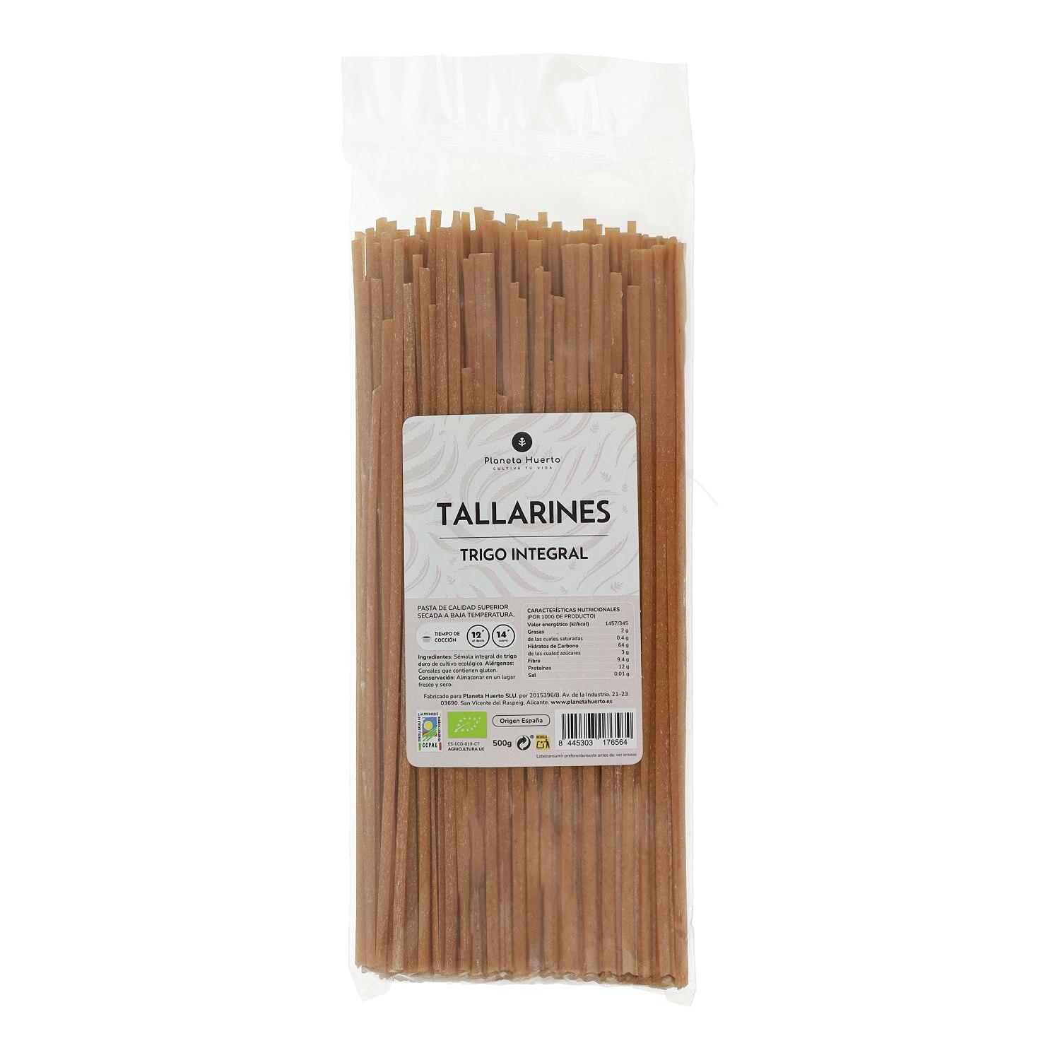 PLANETA HUERTO | Tallarines de Trigo Integral Ecológicos - Ricos en Fibra y Nutrientes - 500 g |