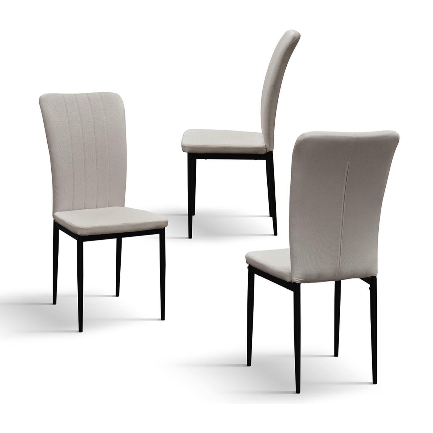 Set di 6 sedie AMSTERDAM in tessuto beige e gambe in metallo nero