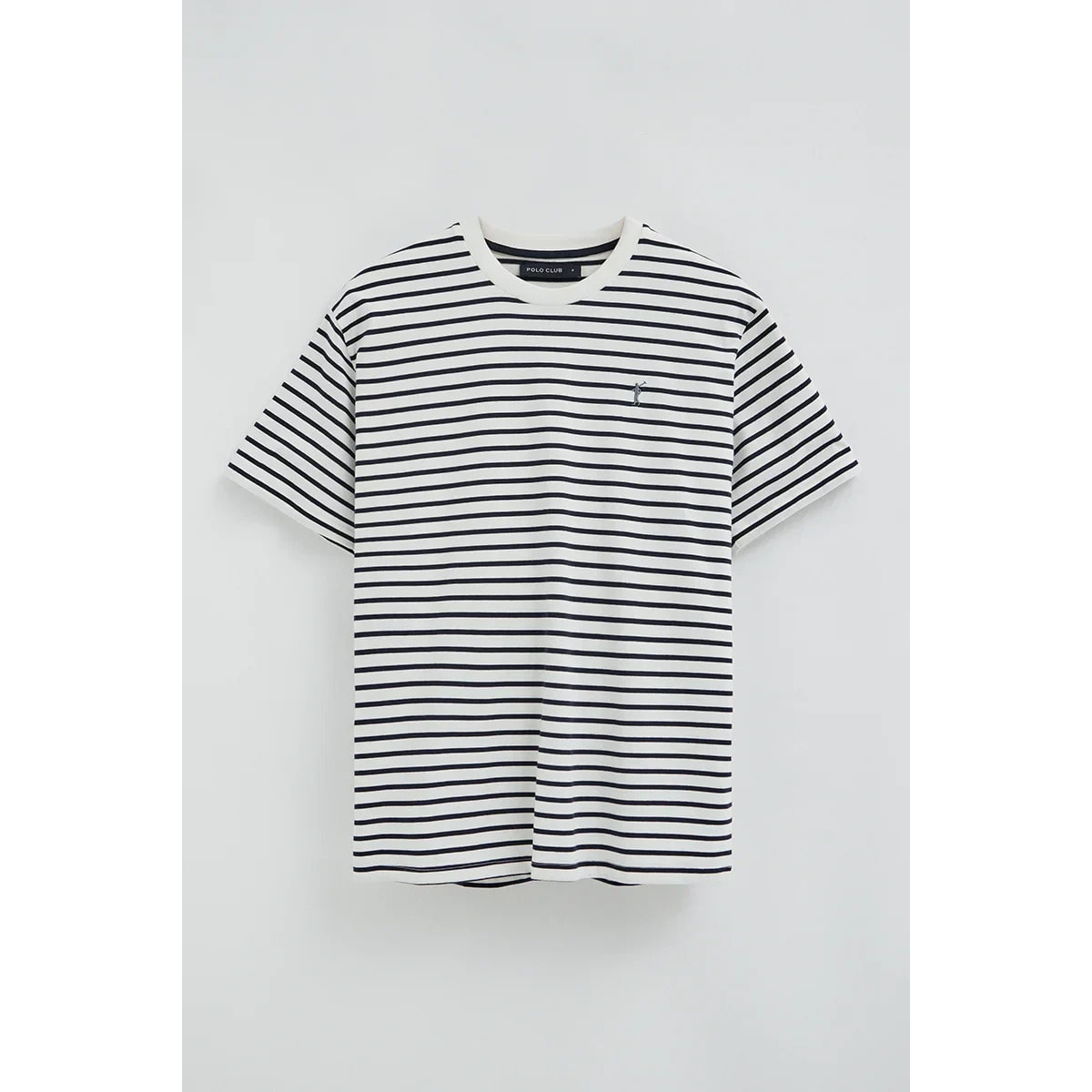 Polo a righe ecrù e blu marino fit ampio con logo Rigby Go