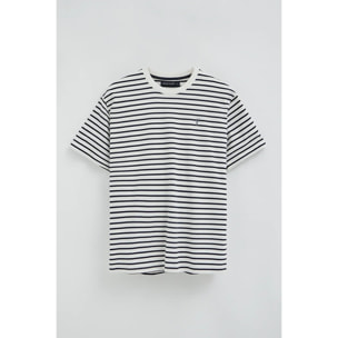 Polo a righe ecrù e blu marino fit ampio con logo Rigby Go