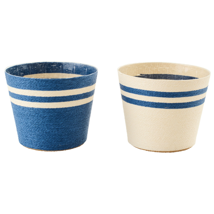 J-Line cache-pot Ligné - papier - blanc/bleu foncé - extra large - set de 2