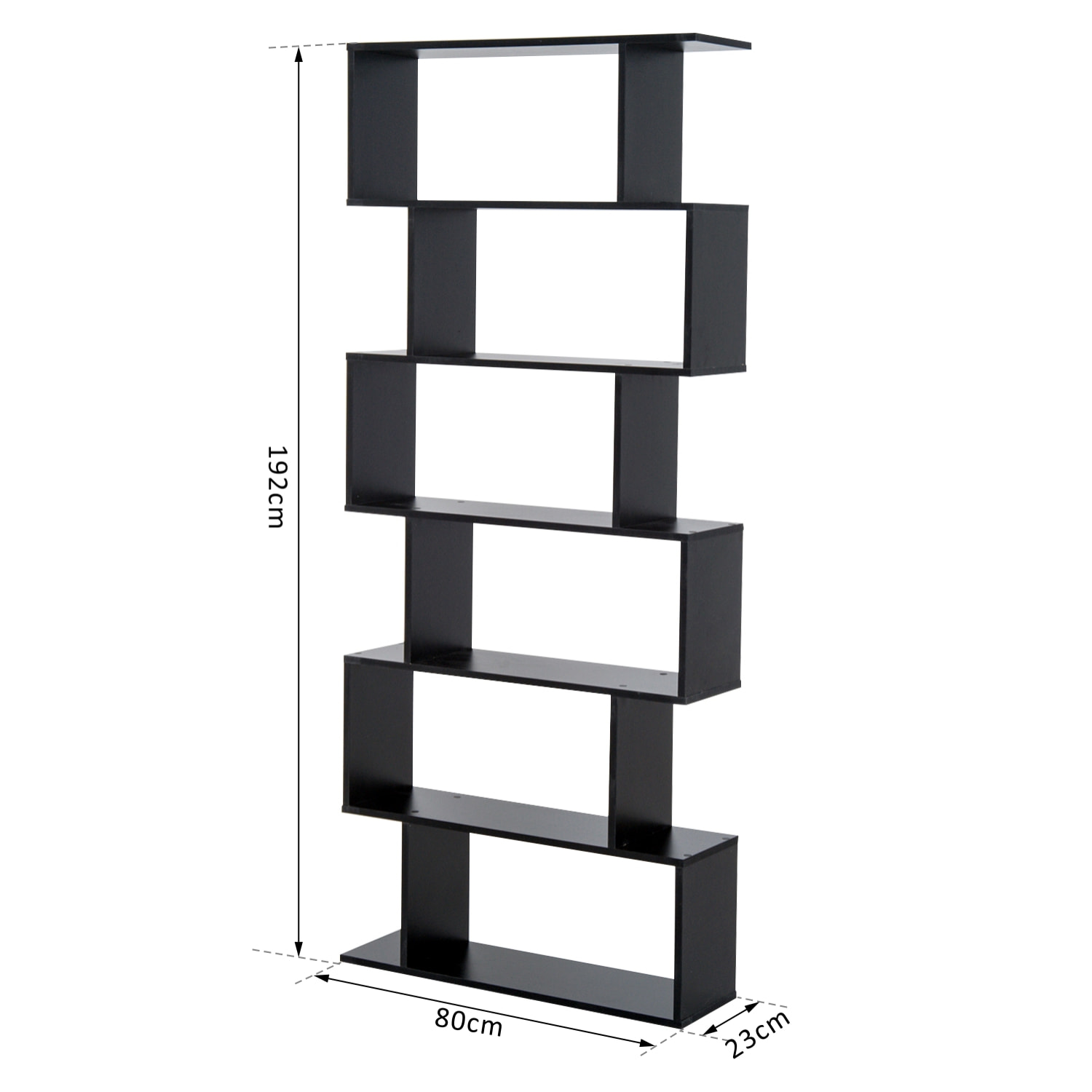 Bibliothèque étagère zig zag design contemporain 80L x 23l x 192H cm 6 niveaux noir