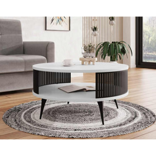 Forini - table basse ronde - blanc et noir - 1 niche - 75 cm - Blanc / Noir