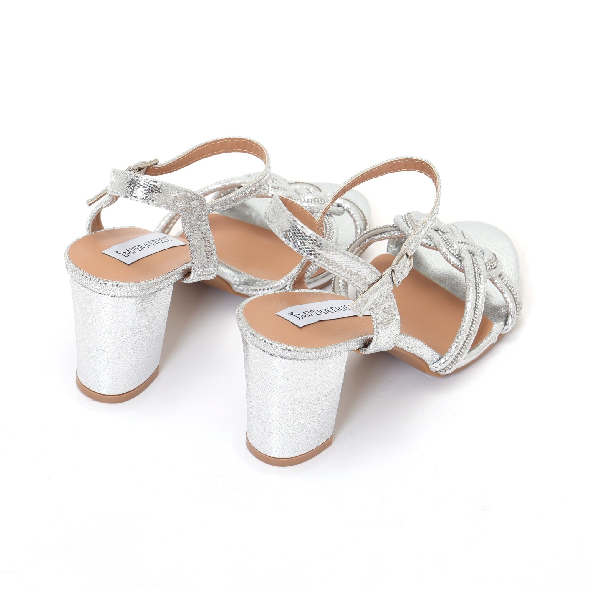 Sandali in simil pelle laminata con tacco comodo