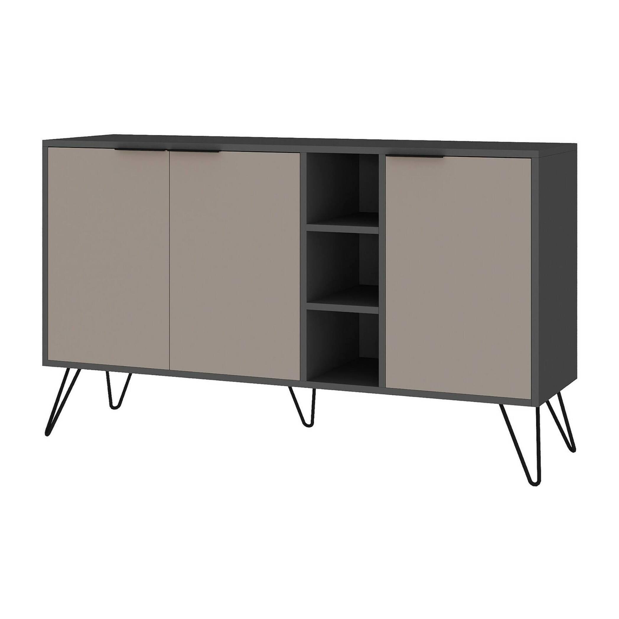 Credenza Dpenz, Buffet da soggiorno, Madia da salotto, Dispensa da cucina, 142x36h83 cm, Antracite e Beige