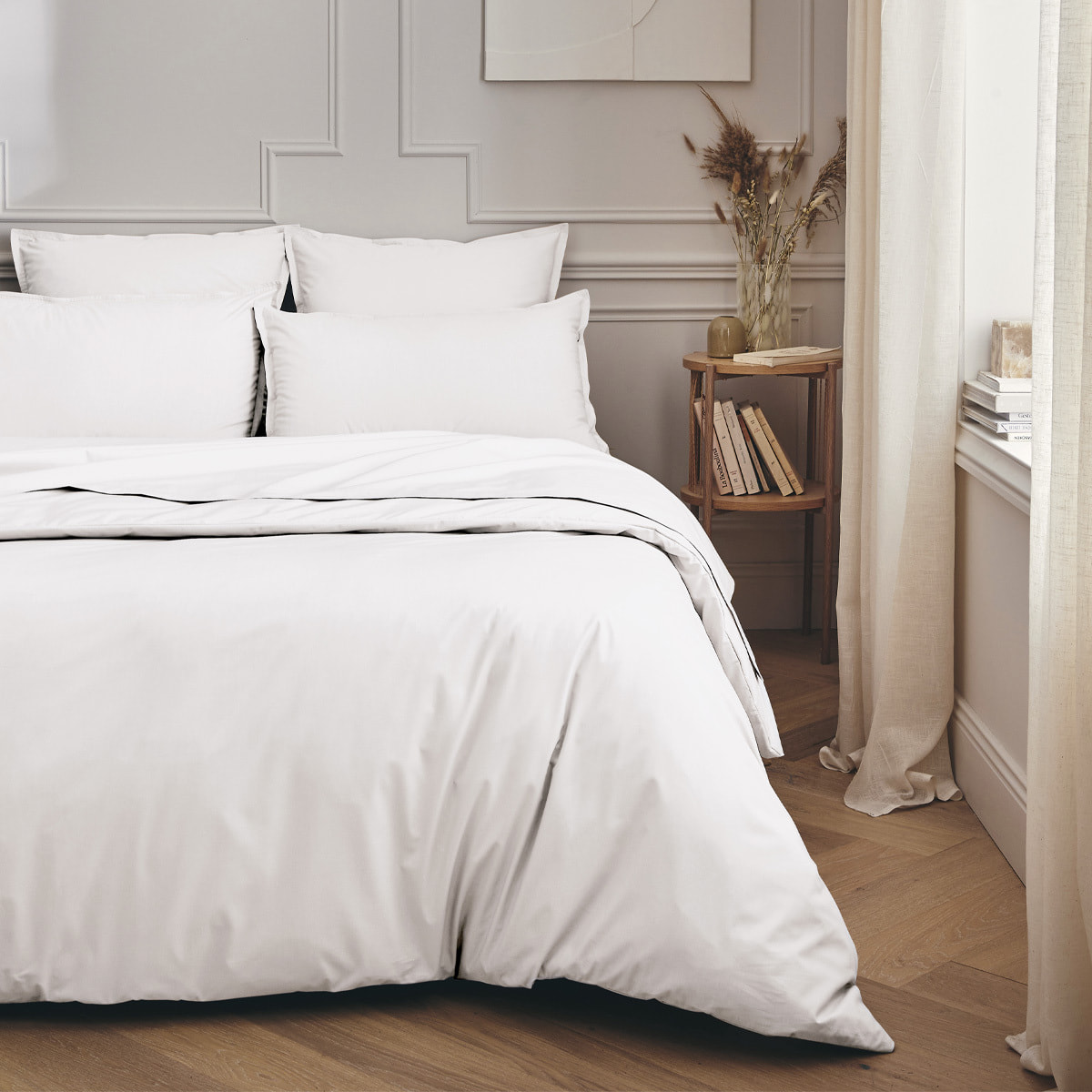 Parure de lit Housse de couette + Taies rectangles en percale de coton, PREMIÈRE, Blanc