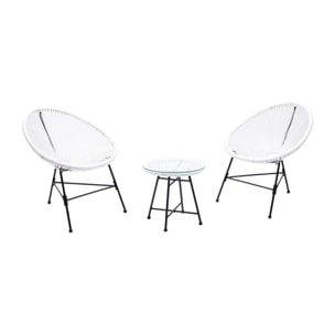Salon de jardin 2 fauteuils ronds et table basse blanc LIO