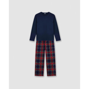 Pigiama lungo in cotone a quadri jairo blu navy