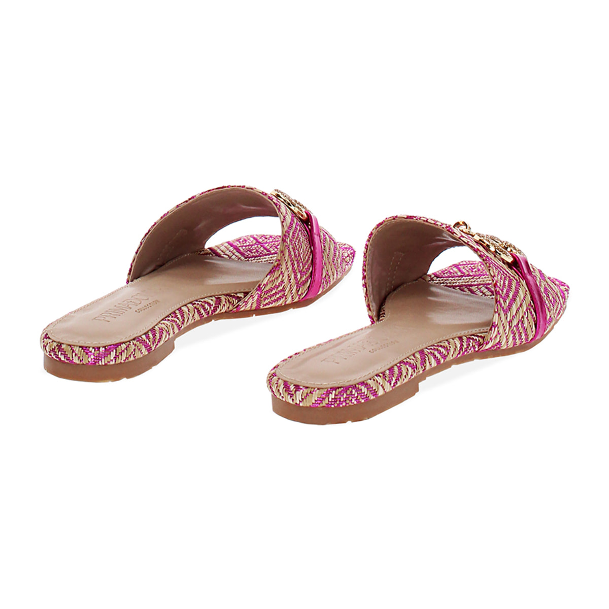 Sandalias planas mujer fucsias en rafia