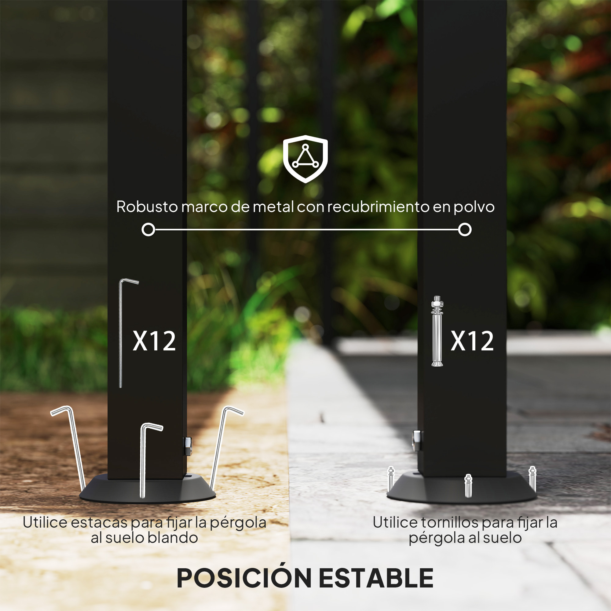 Pérgola de Pared de Jardín 3x6 m, Cenador de Jardín con Techo Inclinado, Orificios de Drenaje y Estructura Metálica, Resistente a la Intemperie, para Patio, Terraza, Balcón, Gris Oscuro