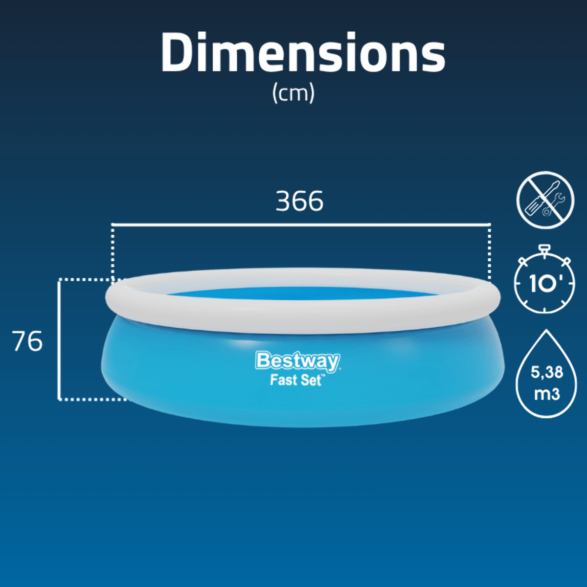 Bestway Piscine gonflable ronde Bestway Fast Set 366 x 76 cm bleu