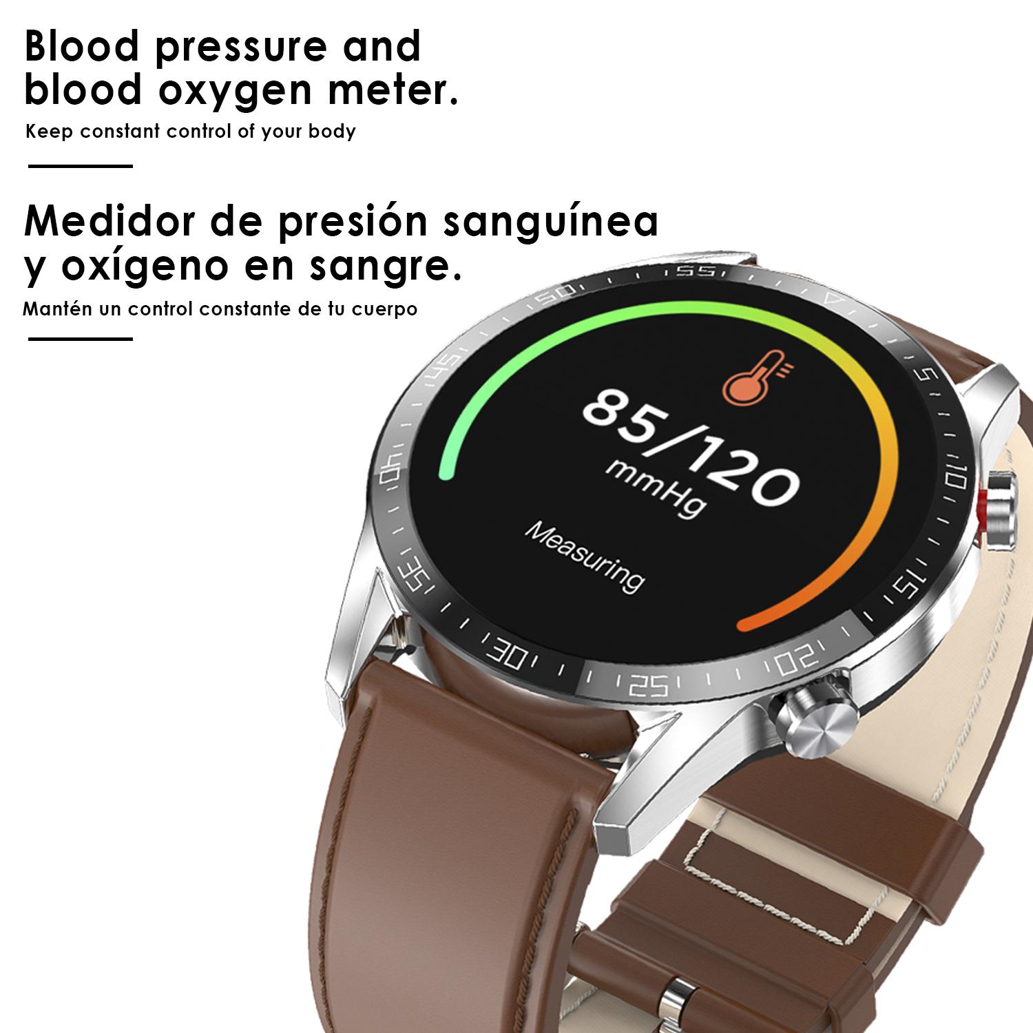 Smartwatch L13 pulsera de metal con modo multideportivo, monitor cardiaco, tensión y O2 en sangre