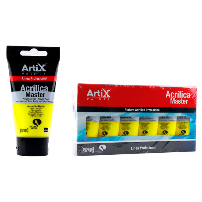 Pack 6 Uds. PINTURA ACRÍLICA EXPERT 75 ml AMARILLO NEÓN