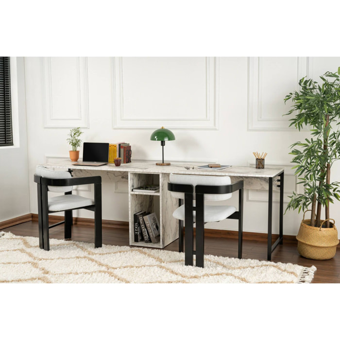 Scrivania Violet, Scrittoio multiuso, Tavolo per ufficio porta PC, Piano di lavoro, 240x60 h74 cm, Marmo e Nero