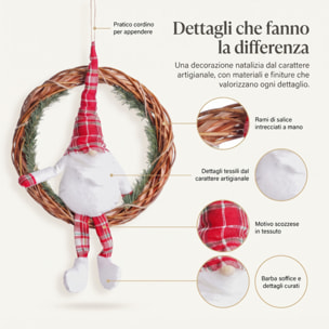 Ghirlanda natalizia con gnomo in poliestere - BIANCO
