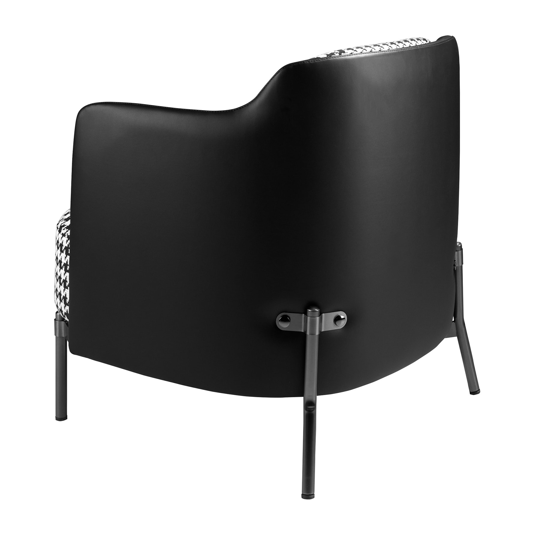 Sillón Angel Cerdá con reposabrazos tapizado en tela en blanca y negra y respaldo tapizado en polipiel negro patas de acero inoxidable pulido oscurecido 68x70x73cm