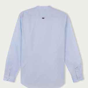 Camicia Uomo Coreano Slim Popeline Stretch Unito Celeste